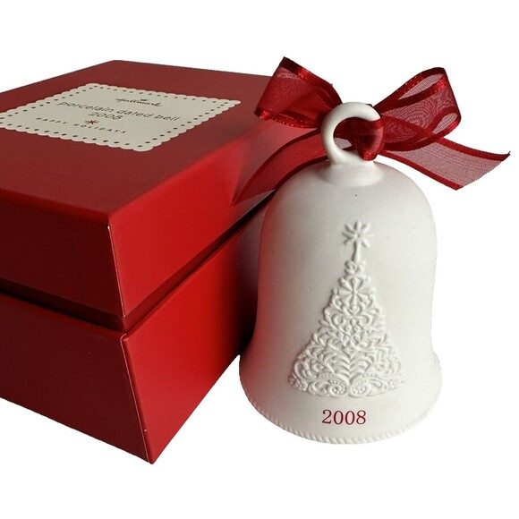 Set of 2 Hallmark Bell Ornaments 2007 & 2008 Bell Christmas Tree Ivory Porcelain - Picture 10 of 10